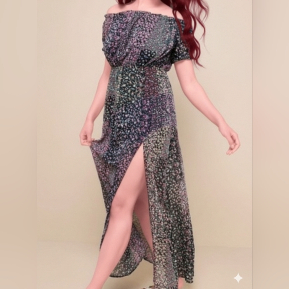 Lulu's Multicolor Off-Shoulder Maxi Dress